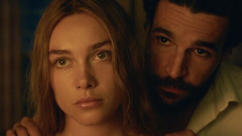 East of Eden. (L to R) Florence Pugh as Cathy Ames, Christopher Abbott as Adam Trask in episode 103 of East of Eden. Cr. Courtesy of Netflix © 2026
